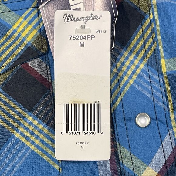 Wrangler Shirt Mens Medium Blue Western Tartan Plaid Pearl Snap Button Up NEW - Picture 6 of 11